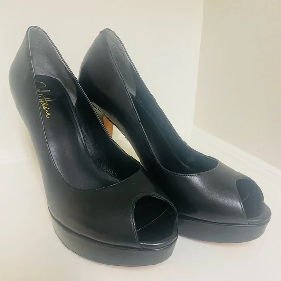 Cole Haan, Nike Air, Black Leather, Open Toe Pumps. Size 8 - Picture 4 of 9